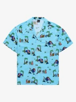 Disney Lilo & Stitch Beach Scenes Woven Button Up