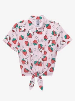 Sanrio Hello Kitty Strawberries Women's Tie-Front Woven Top - BoxLunch Exclusive