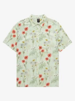 Her Universe Disney Peter Pan Tinker Bell Floral Plus Size Woven Button-Up - BoxLunch Exclusive