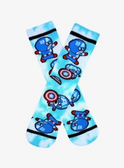 Marvel Captain America Chibi Cap Tie-Dye Crew Socks - BoxLunch Exclusive