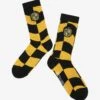Harry Potter Hufflepuff Crest Wavy Checkered Crew Socks - BoxLunch Exclusive